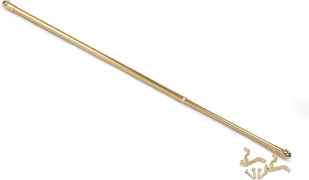 Fantasia Cafe Decorative Window Curtain Rod, 18"- 28" Adjustable Width, 7/16" Diameter, 3/4" Projection - Brass with Matching Finials - Easy to Install Telescoping Rod - Brackets & Hardware Included
