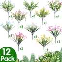 WILLBOND 12 Bundles Artificial Flowers Outdoor, UV Resistant Faux Artificial Plants Shrubs Plastic Flower Bulk for Hanging Planter Porch Window Home Spring Summer Decor(Lovely Color)