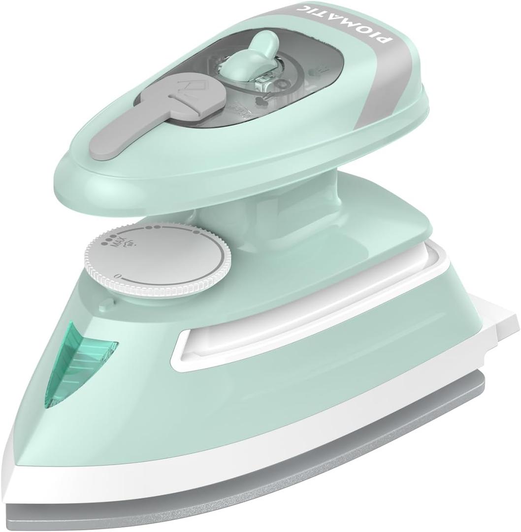 Mini Travel Steam Iron for Clothes with Dual Voltage, Temperature Control, Non-Stick Soleplate and Cord Storage, Ideal for Sewing, Quilting and Handcraft (Upgraded, Misty Green)