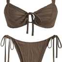 ZAFUL Women's Cinched Bikini Solid Color Wave Textured Knotted Tied Side Two Piece Swimsuit Bathing Suits Small