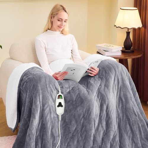 Heated Blanket Electric Full 72"X84", Heating Blanket with 10 Heat Levels 1/2/4/6/8 Hours Auto-Off, Fleece Soft Christmas Blanket,Gifts for Grandma Seniors Mom,Misty Grey