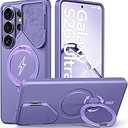 GolbinBox 360 Adjustable Magnetic Stand for Samsung Galaxy S26 Ultra Phone Case, Flip Camera Cover for Lens Privacy, Matte Anti-Slip Grip, Shockproof Protective for S26 Ultra Case, Hyacinth(  clear)