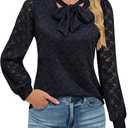 Blooming Jelly Womens Lace Long Sleeve Tops Tie Front Lined Dressy Blouse Fall Fashion Trendy Elegant Business Casual Outfit (Black, L)