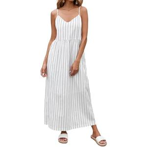 YEXPINE Spaghetti Strap Maxi Dress for Women Sleeveless V Neck Summer Flowy Cami Dress Beach Long Dresses with Pockets M
