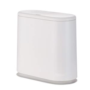 12L White Slim Bathroom Trash Can with Press Top Lid,3.17 Gallon Pet/Dog Proof Kitchen Trash Can,Thin Garbage Can,Covered Wastebasket,Narrow Small Plastic Trashcan for Craft Room,Bedroom,Office,Dorm
