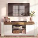 VASAGLE TV Stand, Farmhouse Entertainment Center with Storage Cabinets | Media Console Table for Living Room, Bedroom, for 65 Inch TV, Rustic White and Honey Brown ULTV623W201S