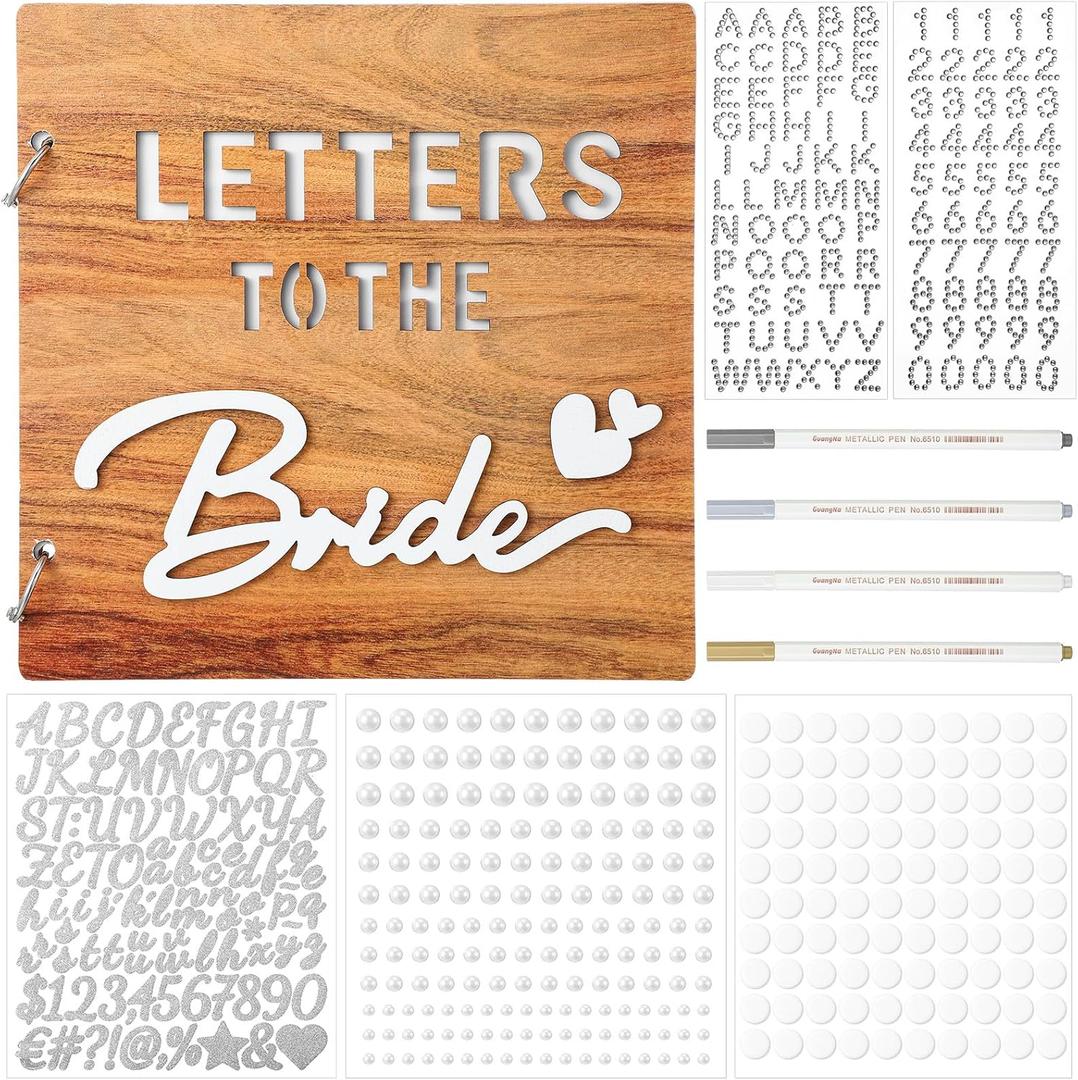 Kosiz 8 x 8 Inch Letters to the Bride Scrapbook Wedding Memory Book Bridal DIY Blank Paper Scrapbook Photo Album Guest Book Sign with Pearl Stickers, Metallic Letters, Markers