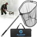 PLUSINNO Large Fishing Net, 3.4-7.7 FT Carbon Fiber Fish Net with Long Telescoping Handle, Kayak Fishing Gear Accessories Foldable Landing Net for Bass, Trout, Catfish, Fishing Gifts for Men Father, 3.4 FT Not Extendable