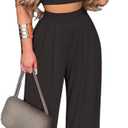 Mandonce 2 Piece Outfits for Women Crew Neck Short Sleeve Crop Tops Printed Wide Leg Long Pants Summer Matching Sets (X-Large, Black)