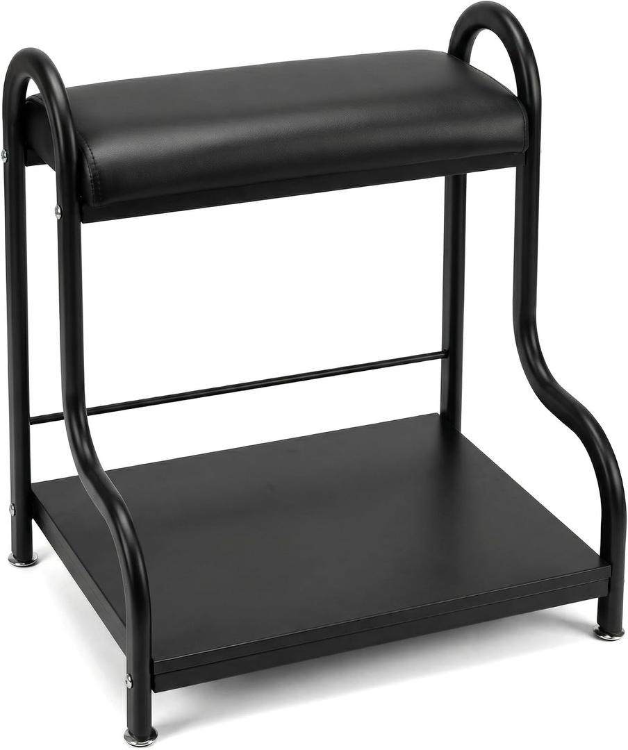 Foot Bath Spa Trolley Cart, Heavy-Duty Reinforced Frame Pedicure Stool with Magnifier Lamp Hole & Foot Rest, Ergonomic Multi-Purpose Foot Massage Manicure Station for Salon/Home, Black