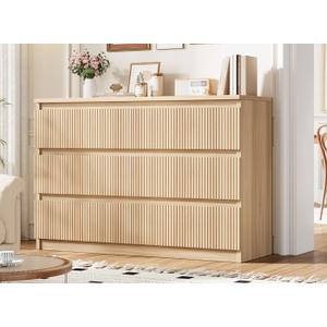 Oak 6 Drawer Dresser for Bedroom, Modern Fluted Dresser, Bedroom Dressers with Drawers, Large Double Wooden Chest of Drawers for Living Room, Hallway  

A completely new item, many scratches during transportation