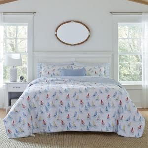 Laura Ashley - Twin Quilt Set, Cotton Reversible Bedding with Matching Sham, Home Decor Ideal for All Seasons (Ahoy Blue, Twin) (Bright)