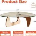 Modern Coffee Table for Living Room and Small Spaces, 35.6" x 25.4" x 15.8" Triangle Tempered Glass Table Top and Solid Wood Base, Natural Wood