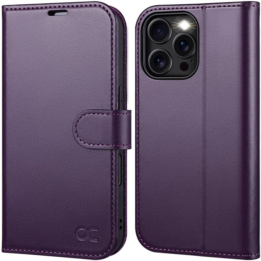 OCASE Compatible with iPhone 16 Pro Max Wallet Case, PU Leather Flip Folio Case with Card Holders RFID Blocking Kickstand [Shockproof TPU Inner Shell] Phone Cover 6.9 Inch 2024, Dark Purple