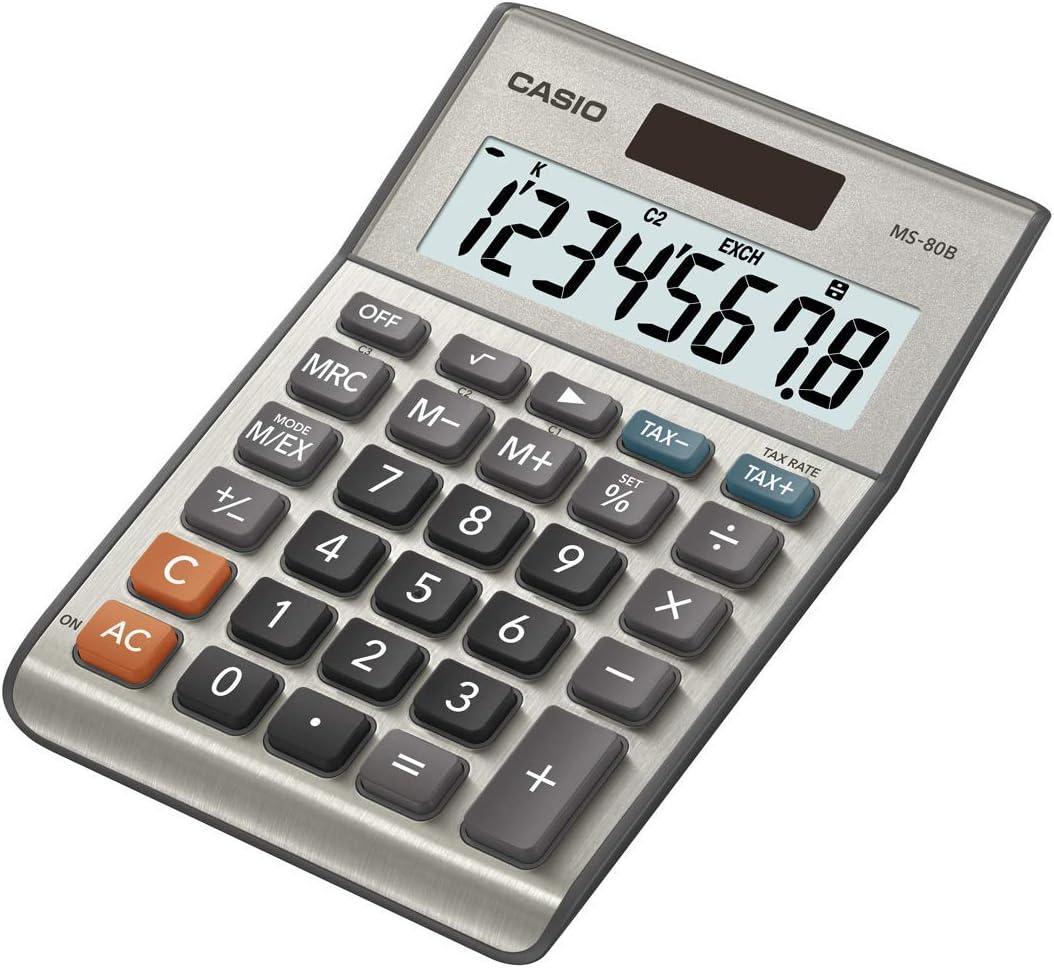 Casio MS-80B Calculator  Desktop Calculator with Tax & Currency Tools | General Purpose | Large Display | Ideal for Home, Office & Everyday Math (Brush Nickel)
