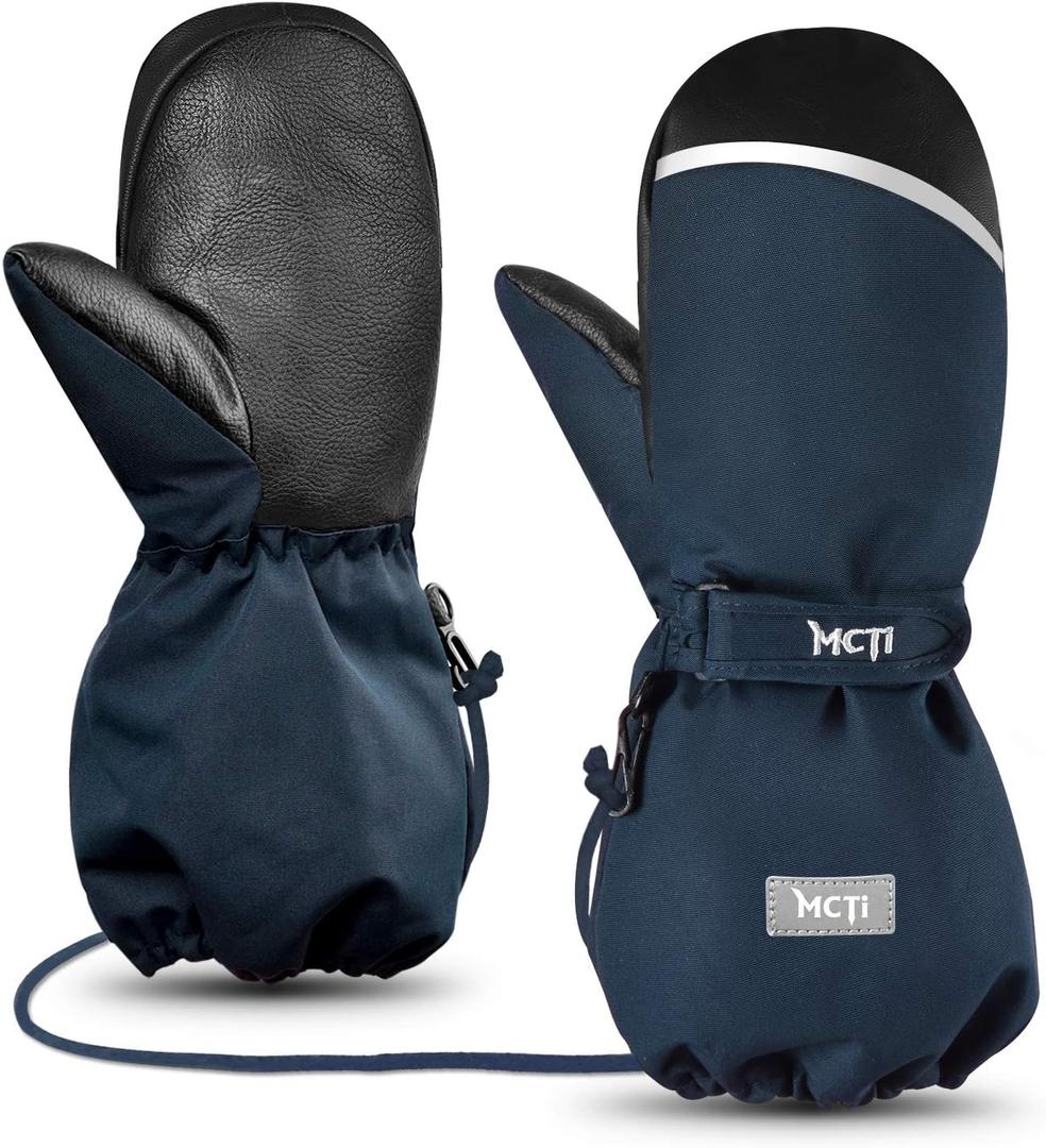 MCTi Kids Mittens Waterproof Winter Ski Warm Sherpa Lined Long Cuff with String (3X-Small)