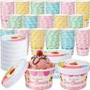 Jingmore 100 Pcs Paper Ice Cream Cup with Lids, Colorful Sundae Bowl, 8 oz