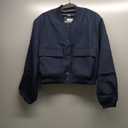 womens Cropped Bomber Jacket Button Down Varsity Jackets Shackets With Pockets (Small, Navy Blue)