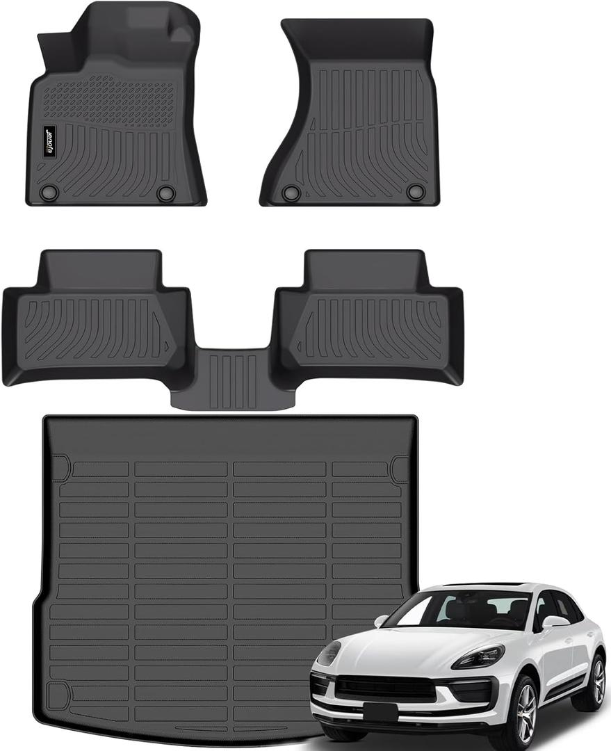 Jenofa-Floor Mats for Porsche Macan 2014-2026 (No EV) Car Mats Cargo Mat Fit 2025 Macan All Weather Non-Slip Waterproof Durable Rubber High Edge Protection Floor Liner Accessories Full Set