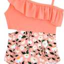 Alakuoti Kids Swimsuits Cutout One Piece Swimsuit Adjustable Straps Swimsuit Cute Ruffle Suit Girls Summer UPF 50+ Quick Dry Beach Bathing Suit Girls Swimsuits Orange Daisy 13-14 Years