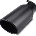 LCGP Bolt On Diesel Exhaust Tip 4", 6" outlet 15" Long Truck Tip, Rolled Angle Cut, Black Powder Coated
