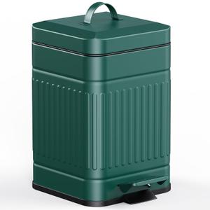 CEROELDA Small Trash Can with Lid-5L/1.3 Gal,Stainless Steel Outdoor Dog Poop Garbage Can-Farmhouse Retro Metal Waste Bin w/Step Pedal for Bathroom Bedroom Office-Soft Close-Green