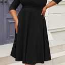 CLOCOR Women's Plus Size Midi Dress 3/4 Sleeve A-Line Swing Dress V Neck Flowy Casual Dresses (Black, L)