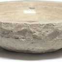Round Bowl Travertine Vessel Sink, Natural Stone Wash Basin, Hand-Carved Bathroom Sink, Chiseled Exterior, Polished Interior, Above Counter Vanity (Soap Tray Included), 16 × 16 × 5.5 inches