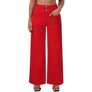 roswear Wide Leg Jeans Woman High Waist Stretchy Loose Denim Pants, Red, Medium