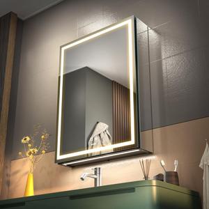 LED Lighted Bathroom Medicine Mirror Cabinet with Sockets & USBs, Anti-Fog Dimmable Light and Color Adjustment, Antirust and Easy to Install Aluminum Cabinet (20 * 28 inch) (28"L x 20"W, Touch Screen)