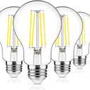 MAXvolador 60W Equivalent E26 LED Filament Light Bulbs, 850LM Daylight White 5000K LED Edison Bulb, Non-Dimmable 6W A19 LED Bulb Medium Base, 4-Pack