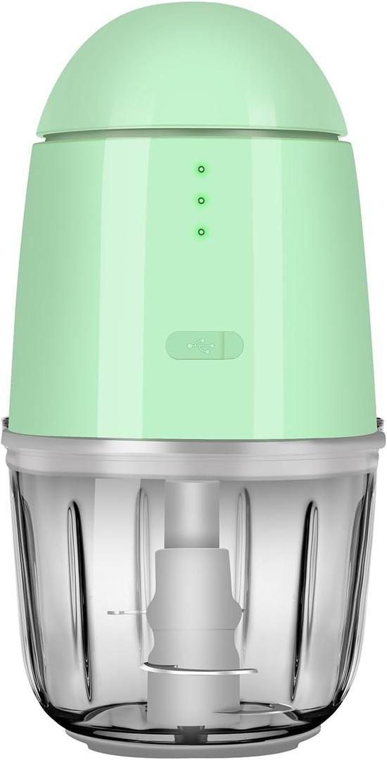 Food Processor - Cordless Mini Food Processor & Portable Small Food Chopper for Vegetables Fruit Salad Onion Garlic,Kitchen,1.3Cup 10 0z,150 Watts,Glass Container Dishwasher Safe (Green)