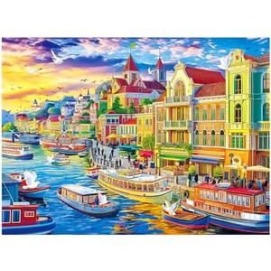 ALL4JIG Harbor City Fun Jigsaw Puzzles for Adults and Kids, 499 Pieces, 19" x 14", Christmas Secret Santa Gift, White Elephant Gifts, Number Partitioned for Easy Solving