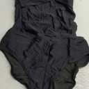 B2prity Women's Ruched Tankini Swimsuits V Neck Wrap Tie Back Two Pieces Bathing Suit Tummy Control Swimwear (Medium, Black)