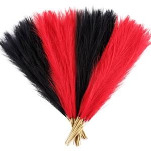 Pampas Grass Small Black&Red, 30 Pcs 17" Halloween Steems Faux Pampas Grass Short Decor, Pompas Grass Flower Arrangement and Vase Filler for Boho Home Wedding Decoration