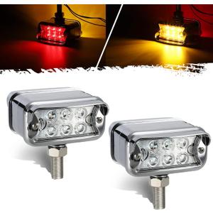 Partsam 2Pcs Dual Revolution 12 LED Marker Lights, Turn Signal Lights, Rectangular Chrome Pedestal Lights, Front Bumper Lights Replacement for Peterbilt Kenworth Freightliner (Clear)