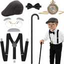 Lenski 100 Days of School Costume, Old Man Costume for Kids with Cane, Suspenders, Hat, Glasses, Tie & Pocket Watch (Black)