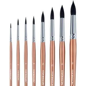 Transon 8pcs Round Watercolor Paint Brush Set Goat Hair for Watercolors,Acrylics,Inks,Gouache,Oil and Tempera (Champagne)