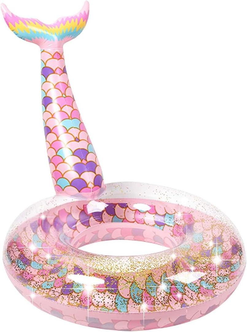 Ginkago Pool Floats Inflatable Swimming Rings Mermaid Tail Tubes Glitters Water Party Summer Beach for Kids and Adults