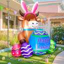 4FT Easter Inflatables Outdoor Decoration Highland Cattle, Blow Up Cow Yard Decor with Inflatable Bunny Ears Eggs Built in LED Lights for Lawn Garden Holiday Party