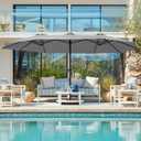 SUPERJARE 15FT Outdoor Umbrella for Patio, Double sided Pool Umbrellas with Fade Resistant Canopy, Large Table Umbrella for Deck, Market, Backyard - Gray(No Base)