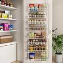 Over The Door Pantry Organizer, Wall Mount Spice Rack, Pantry Hanging Storage and Organization, 8 Adjustable Baskets Heavy-Duty Metal for Home & Kitchen, Back of Door Seasoning Rack - White