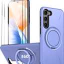 for S23 Case [   ], with 2 HD Screen Protectors, Strong Magnetic & Invisible Metal Stand, Military-Grade Drop Protection, Slim Fit Phone Case for Samsung 23, Purple (Galaxy S23 6.1")