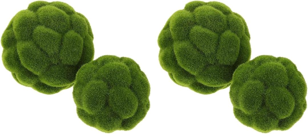 DOITOOL Green Moss Balls Decorative for Bowls - 4 Pcs Fake Moss Balls Faux Decorative Spheres for Bowl Fillers, Vase Filler, Wedding Decor, Table Arrangement, DIY Crafts (3.9" + 4.7")