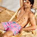 Mens 7 Inch Swim Trunks with Compression Liner and Zipped Pocket Quick Dry Board Shorts Bathing Suit for Beach (Pink, XXL)