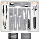 GORILLA GRIP Expandable Rubber Lined Silverware Organizer for Kitchen Drawers, Grip Feet to Stay in Place, Utensil Drawer Tray, Maximize Flatware Storage, BPA-Free Adjustable Cutlery Holder, White (15.3" x 13.5")