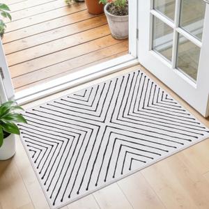 2x3 Entryway Rug Indoor Door Mat  Machine Washable Non Slip Small Area Rug, Soft Geometric Carpet for Front Door, Hallway, Kitchen, Laundry Room, or Bedroom White&Black