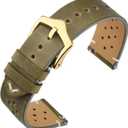 ANNEFIT Vintage Leather Watch Strap, Quick Release Watch Bands for Men and Women, Choice of Width 18mm 19mm 20mm 22mm (Green/Gold Buckle)