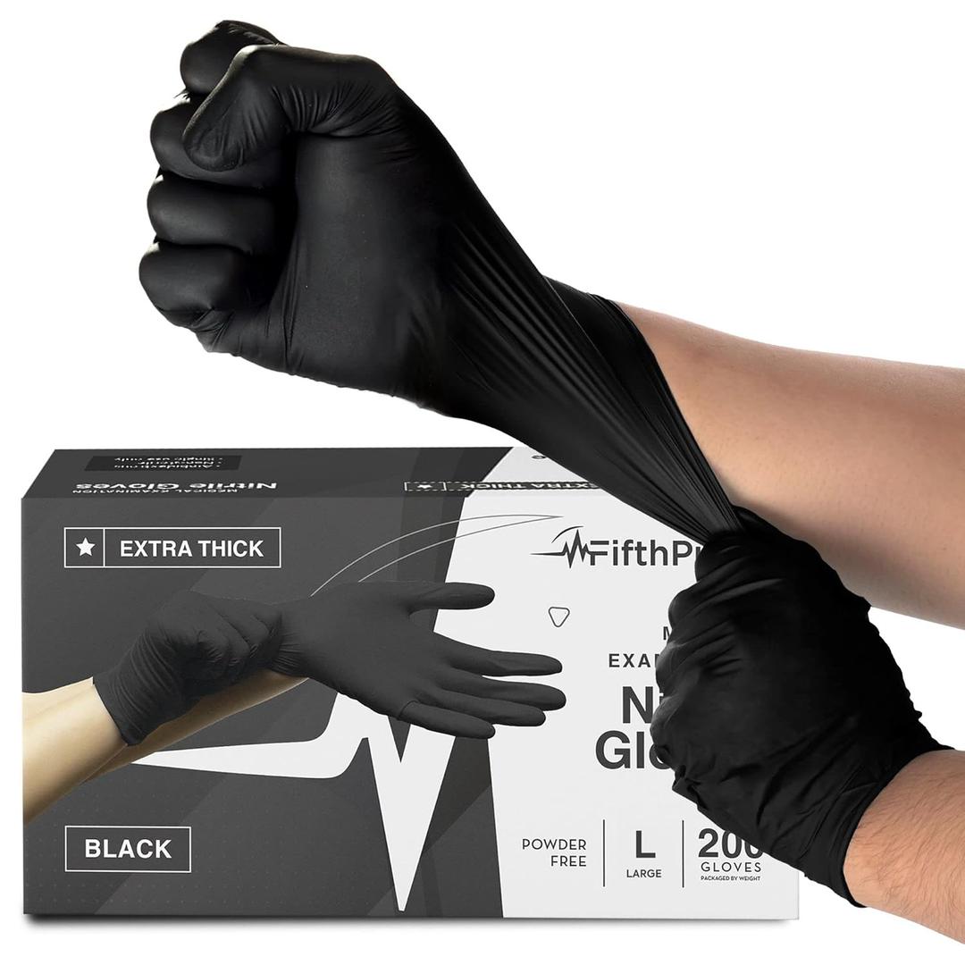 Disposable Black Nitrile Gloves Large 200 Count - Extra Thick 4.5 Mil - Powder and Latex Free Rubber Gloves - Surgical Medical Exam Gloves - Food Safe Cooking Gloves