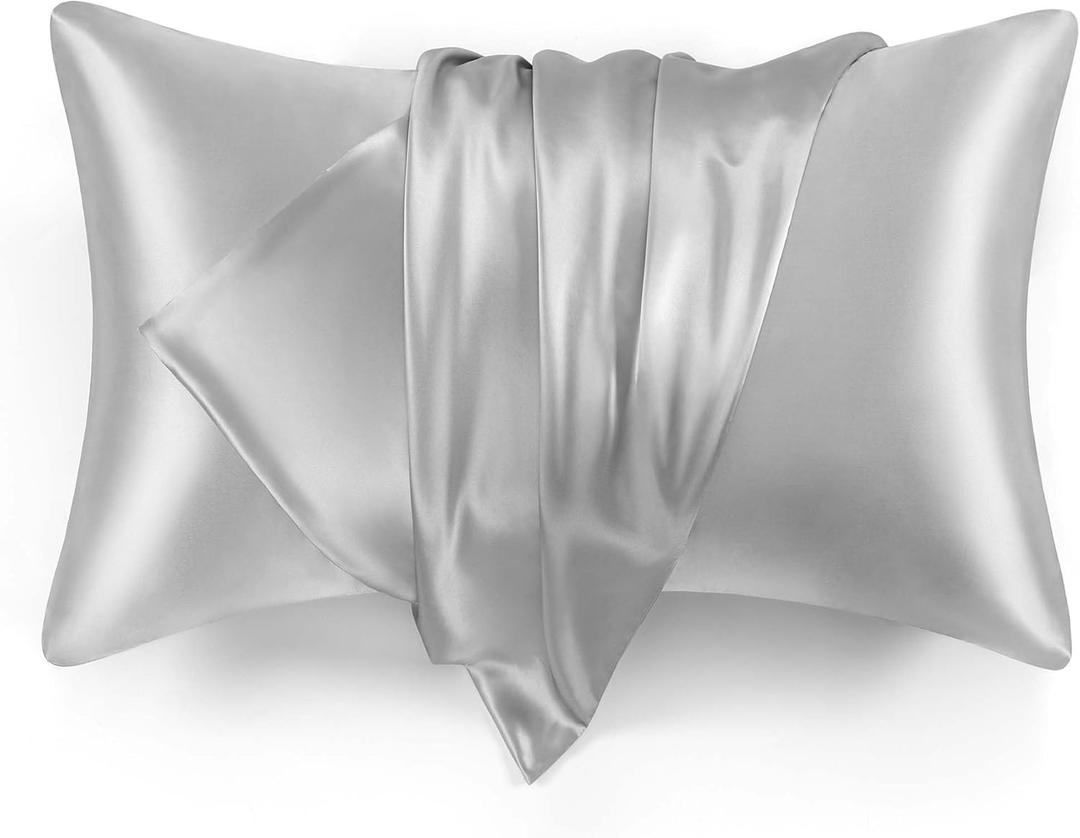 Love's cabin Satin Pillowcase Set of 2 Standard Size 20x26, Cooling Pillow Covers for Hair and Skin, Silky Smooth with Envelope Closure, Similar to Silk, Light Grey